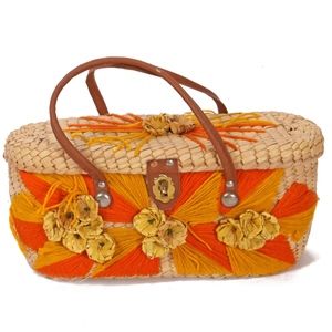 1950s 1960s Straw Raffia Hawaiian Souvenir Purse